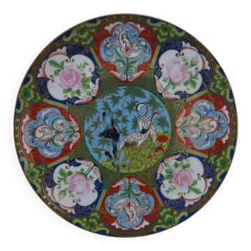 Vintage Japanese plate – Hand-painted cranes and flowers