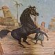 Peinture orientale d’un cheval avec une personne par Alexis de Reus 1908