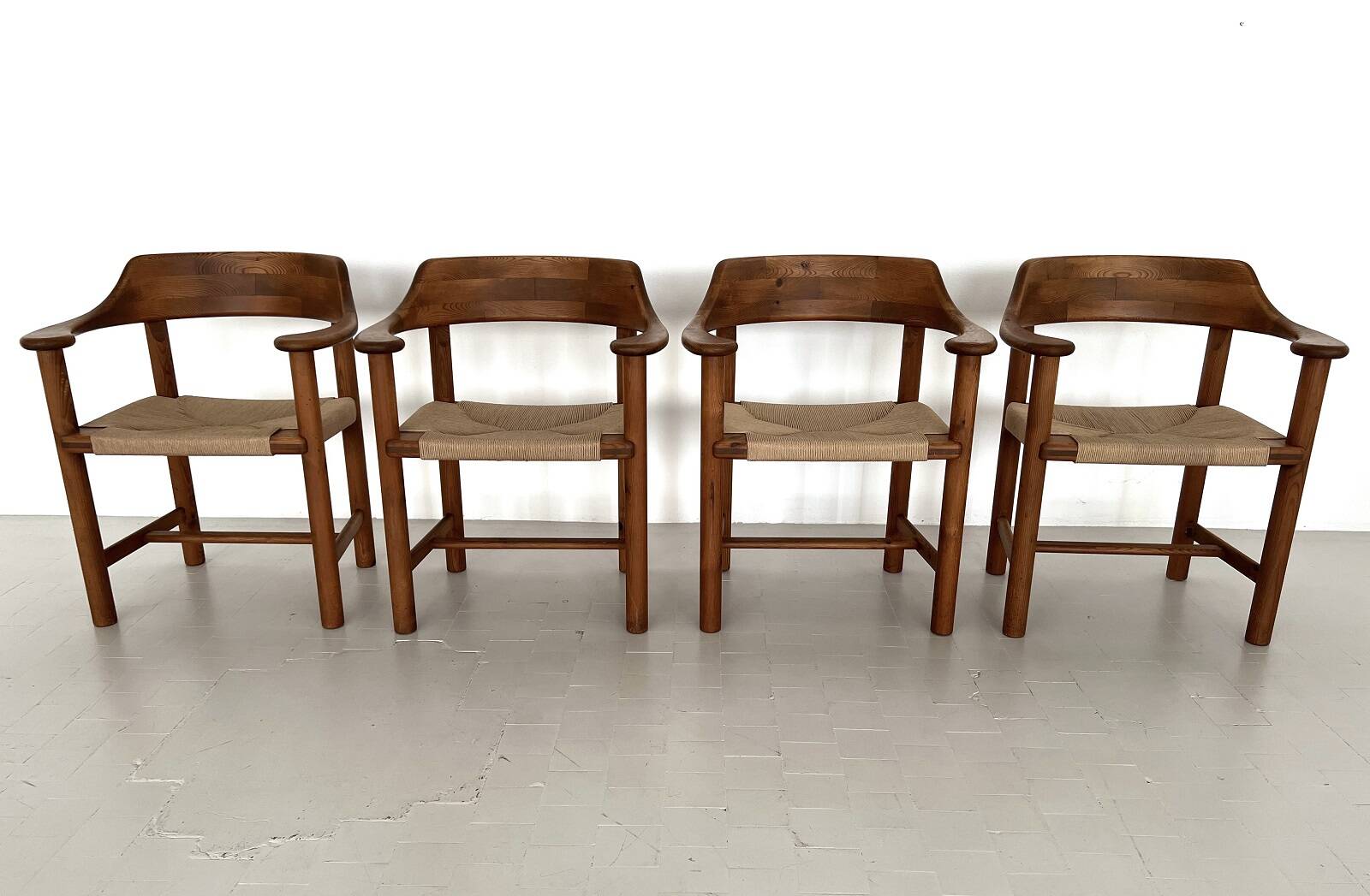 Rainer Daumiller Dining Chairs in Pine and New Paper Cord, 1970s