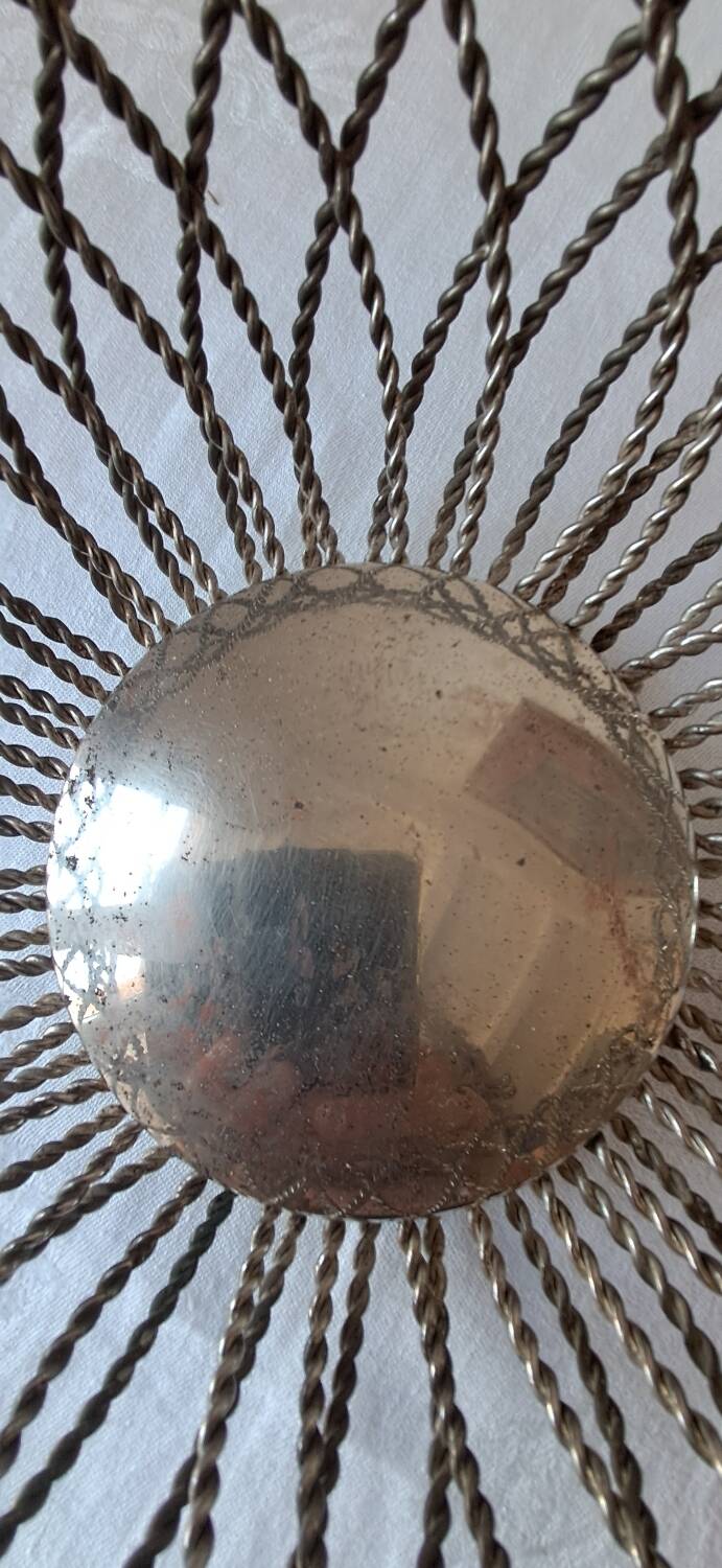 Silver-plated metal braided wire fruit basket, 1950s