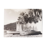 Old photograph on wood panel