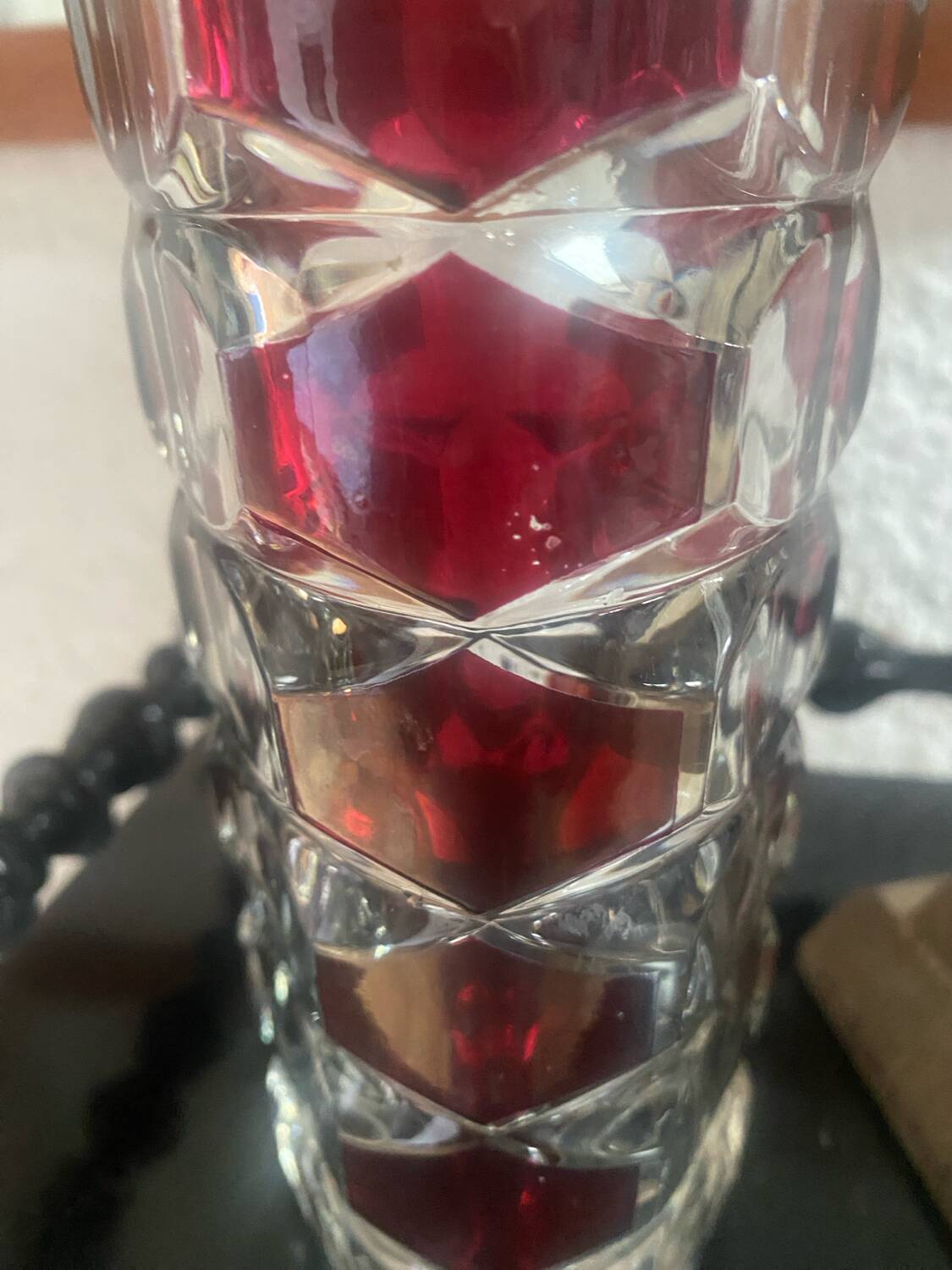Vintage garnet glass geometric vase