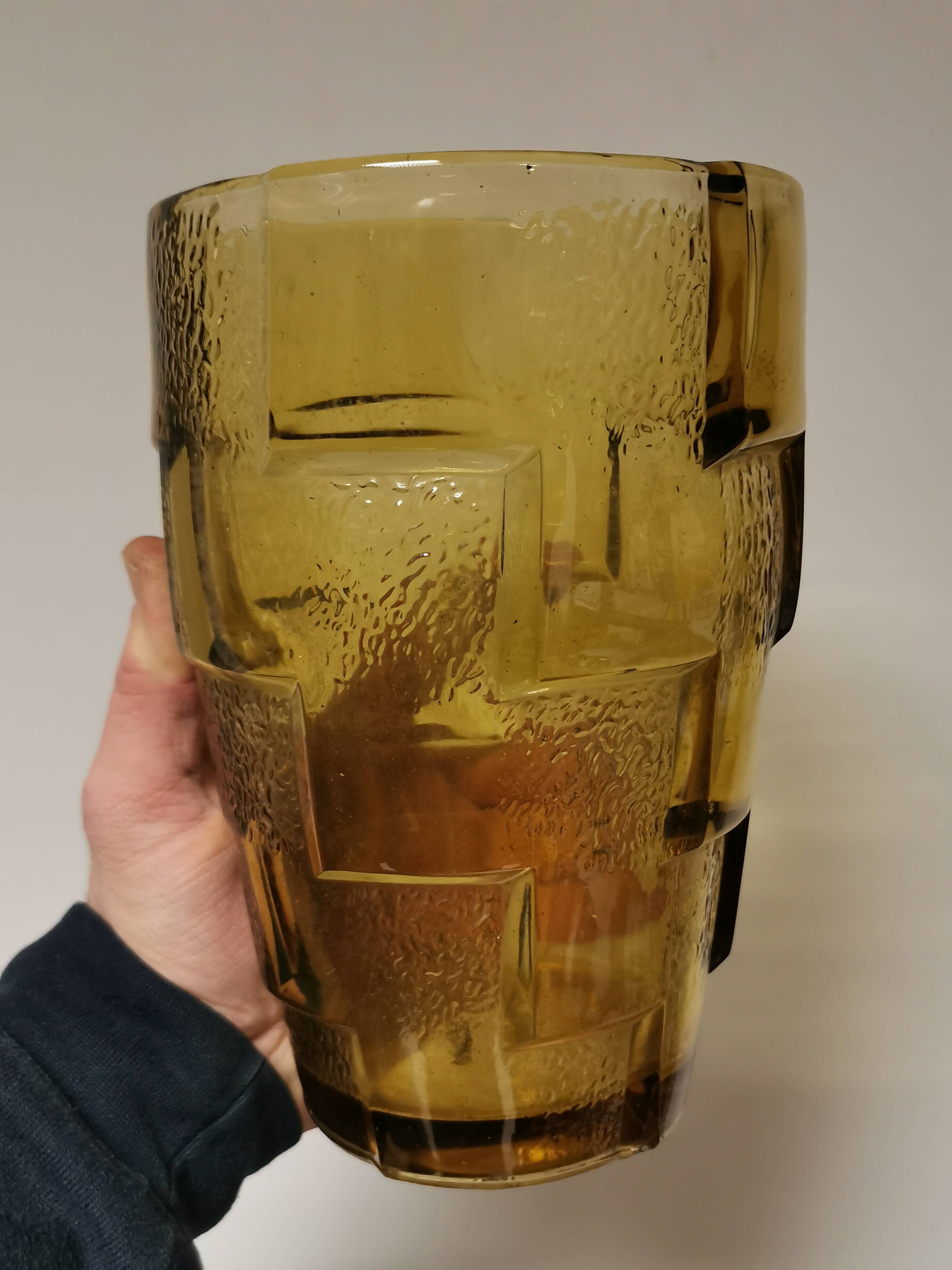 Stylized yellow glass vase, art deco