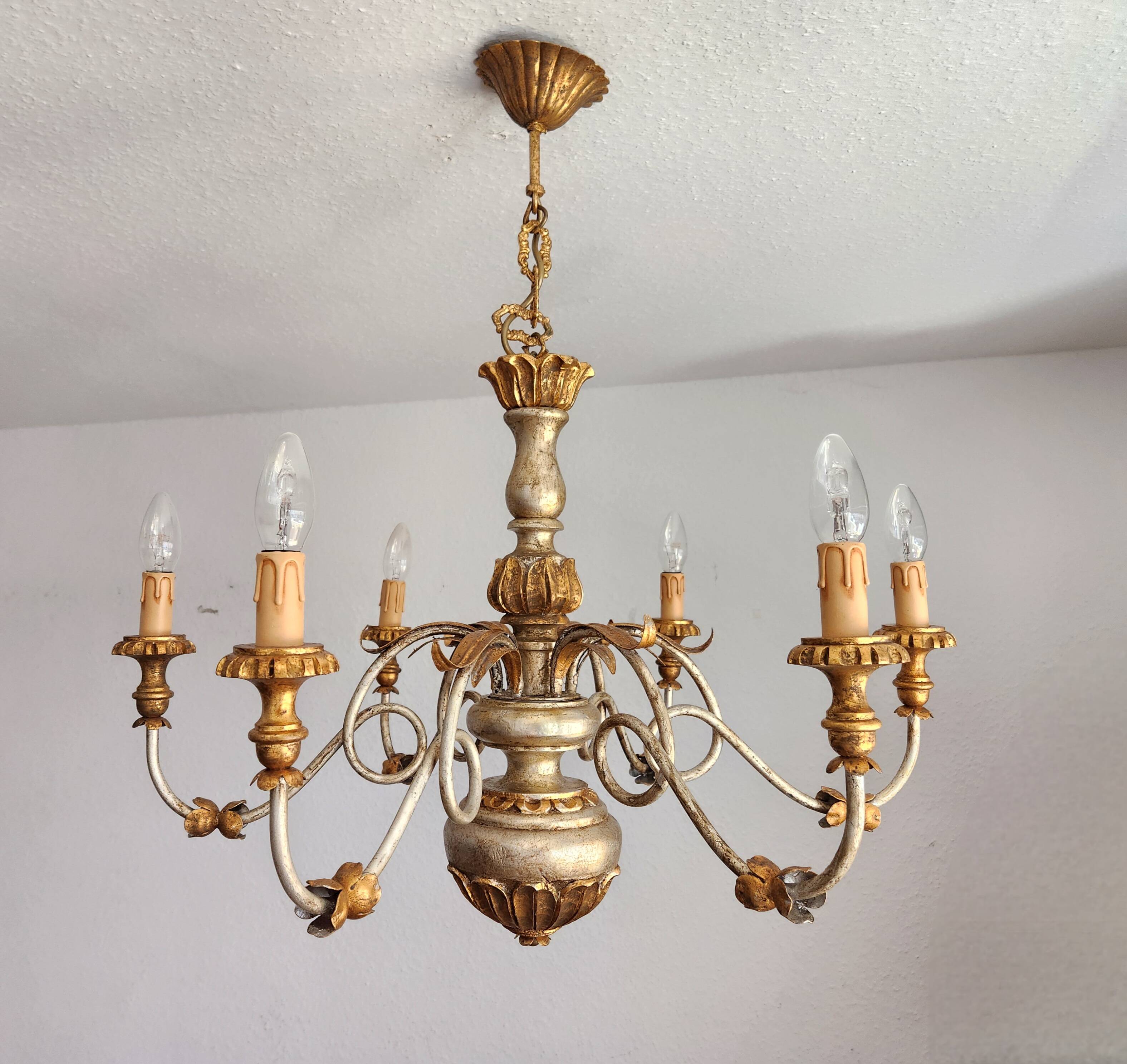 Antique gilded silver chandelier Florentine Rococo Louis XV Italy
