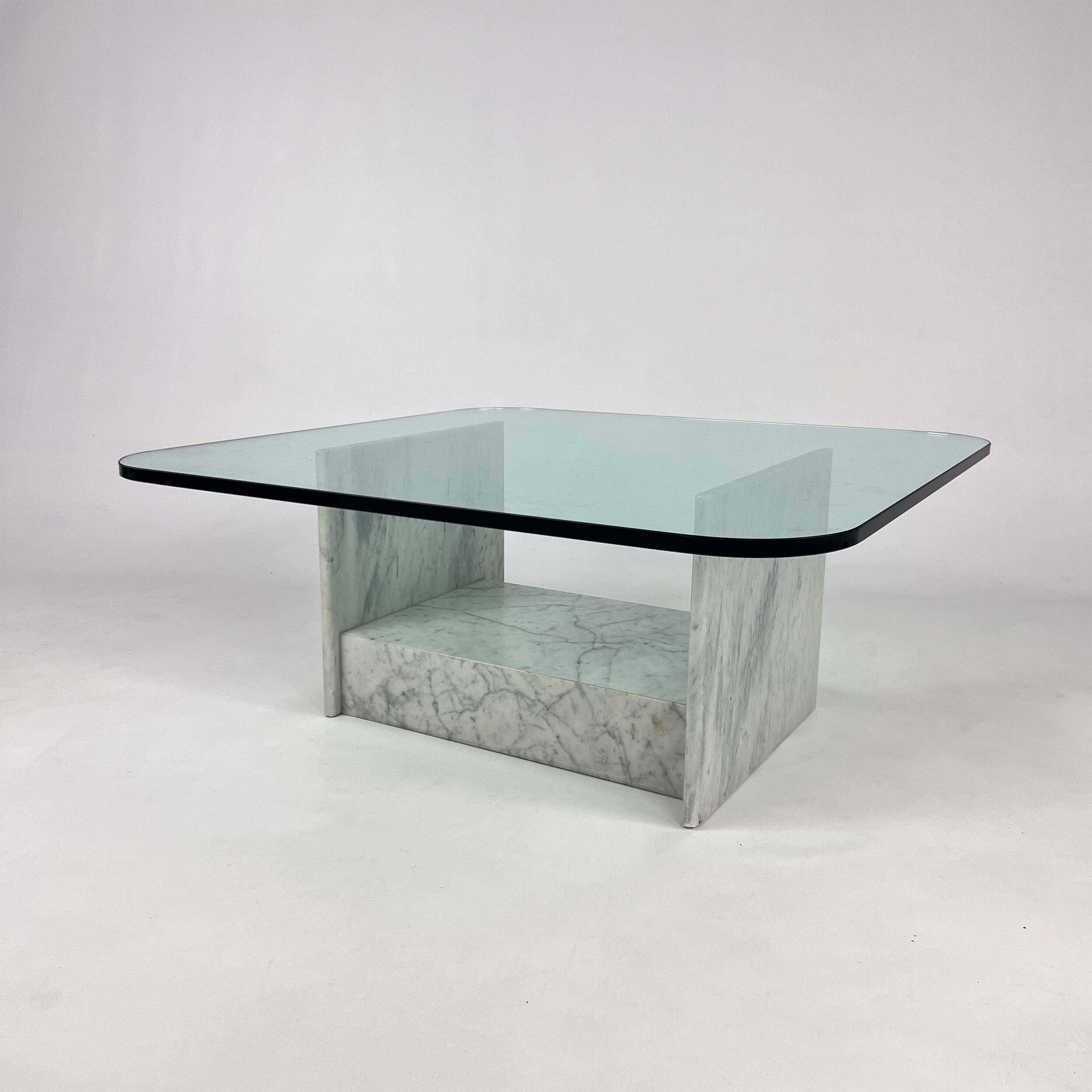 Vintage italian marble and glass coffee table, 1970s