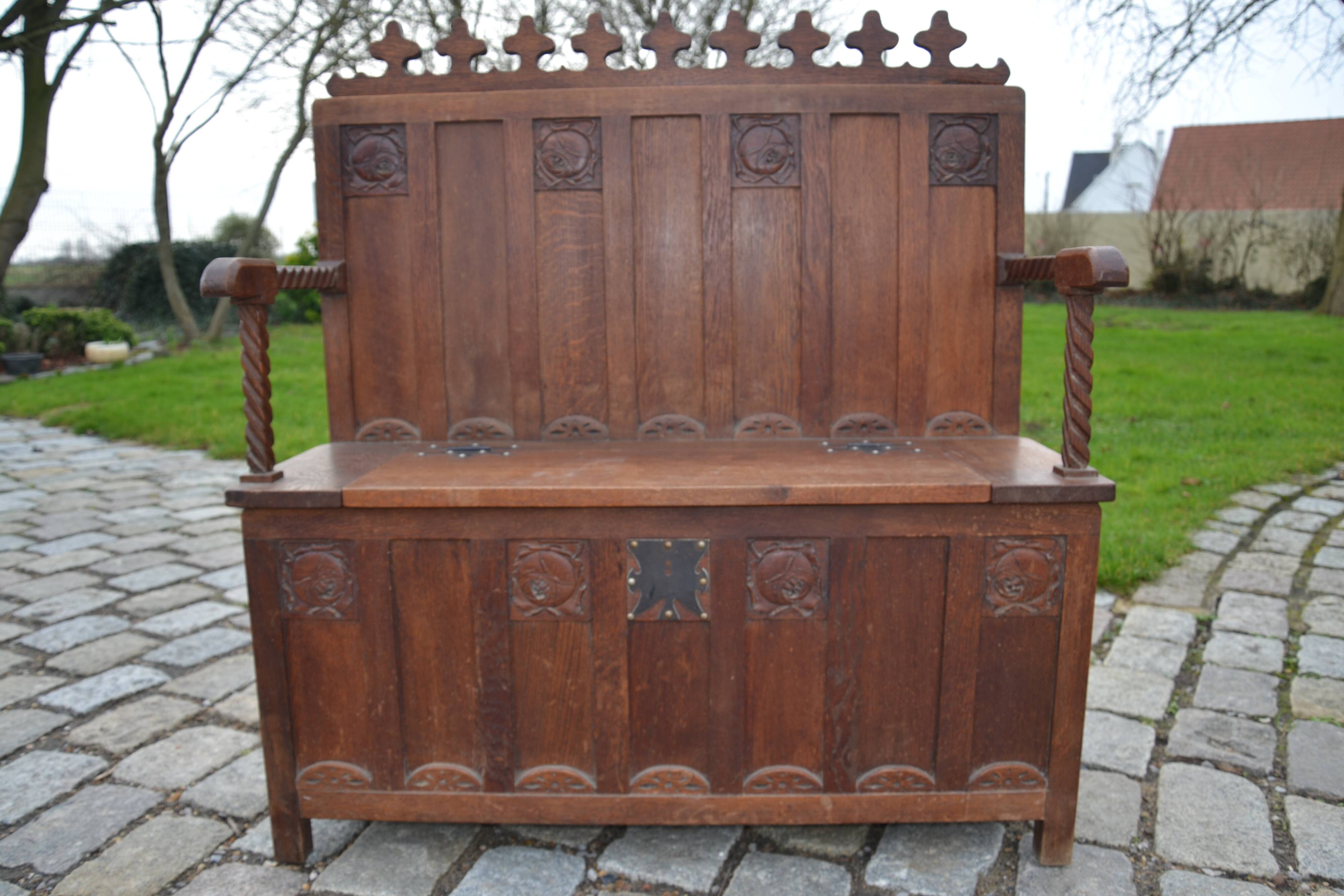 carved wooden chest bench