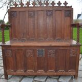 banc coffre en bois sculpté
