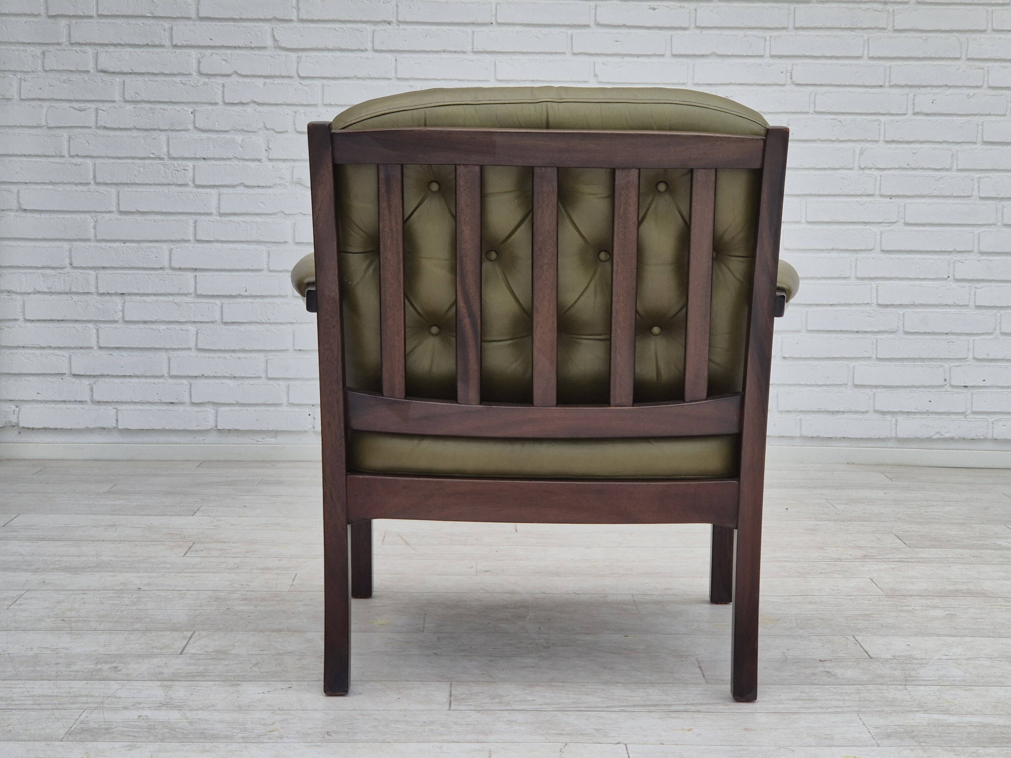 1970s, Scandinavian armchair, original condition,reen furniture leather, solid teak wood.