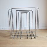 1980s Willi Glaeser Chrome Magazine Rack Record Rack Swiss Midcentury Style