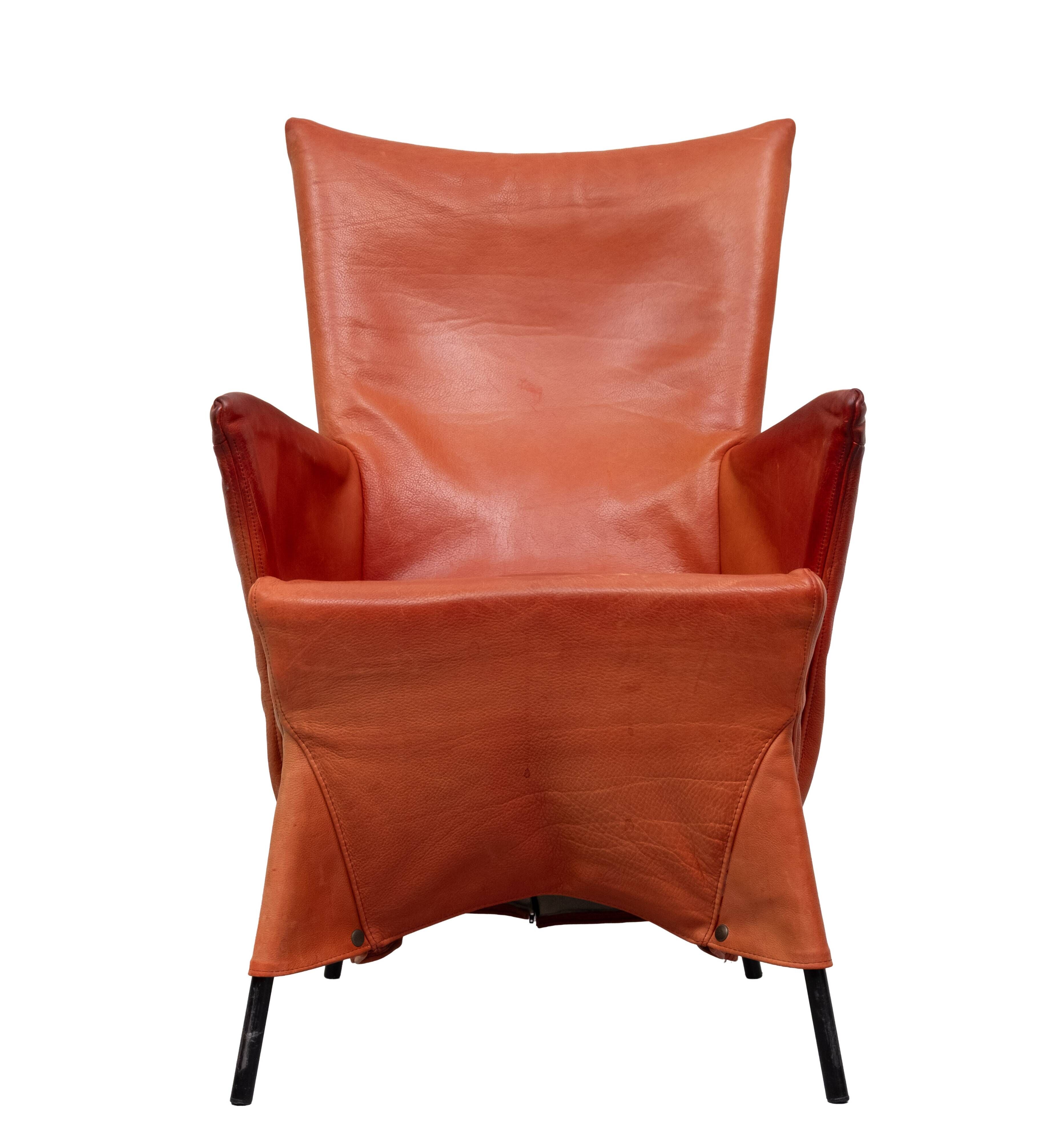 Gerard van der Berg Orange Leather Skirt Arm Chair 1980s