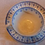 2 old coffee cups with their saucer, with blue bee patterns