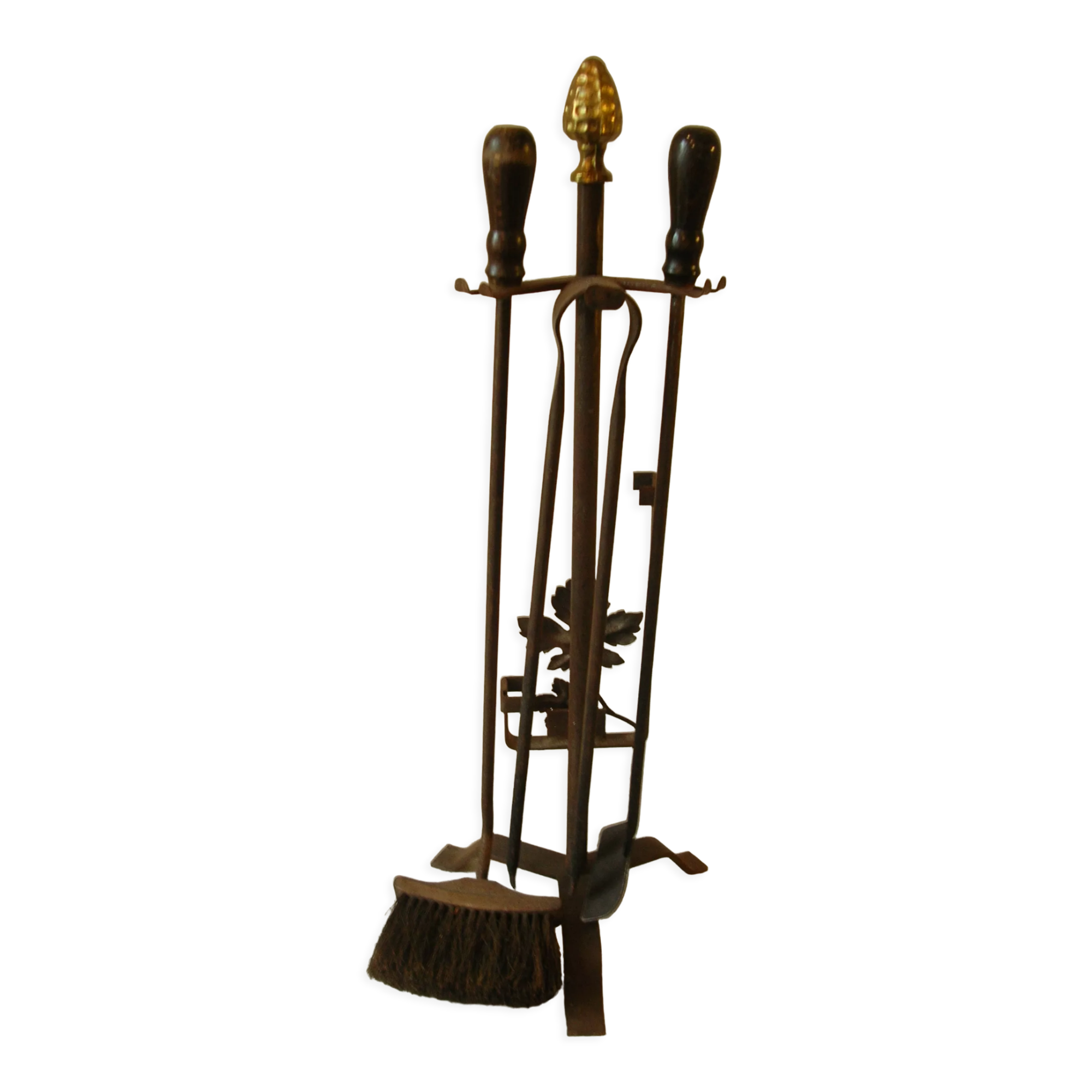 Old fireplace servant 3 wrought iron tools and bronze accessory fireplace