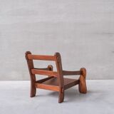 Paire de fauteuils en cuir brutaliste de chêne du milieu du siècle