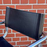 Tabouret de bar vintage en cuir noir et chrome, Italie