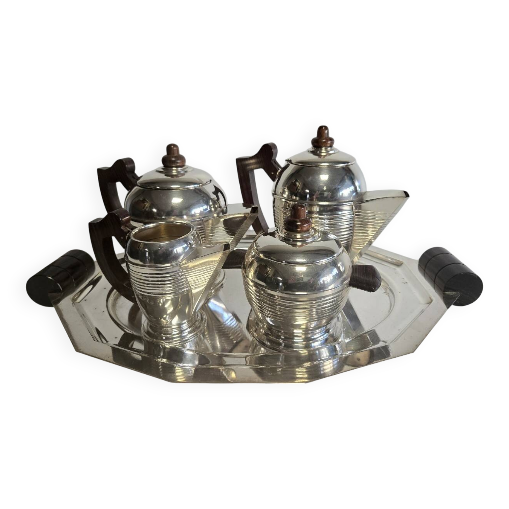 Art Deco tea or coffee service in silver-plated metal