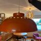 Red lacquered metal chandelier
