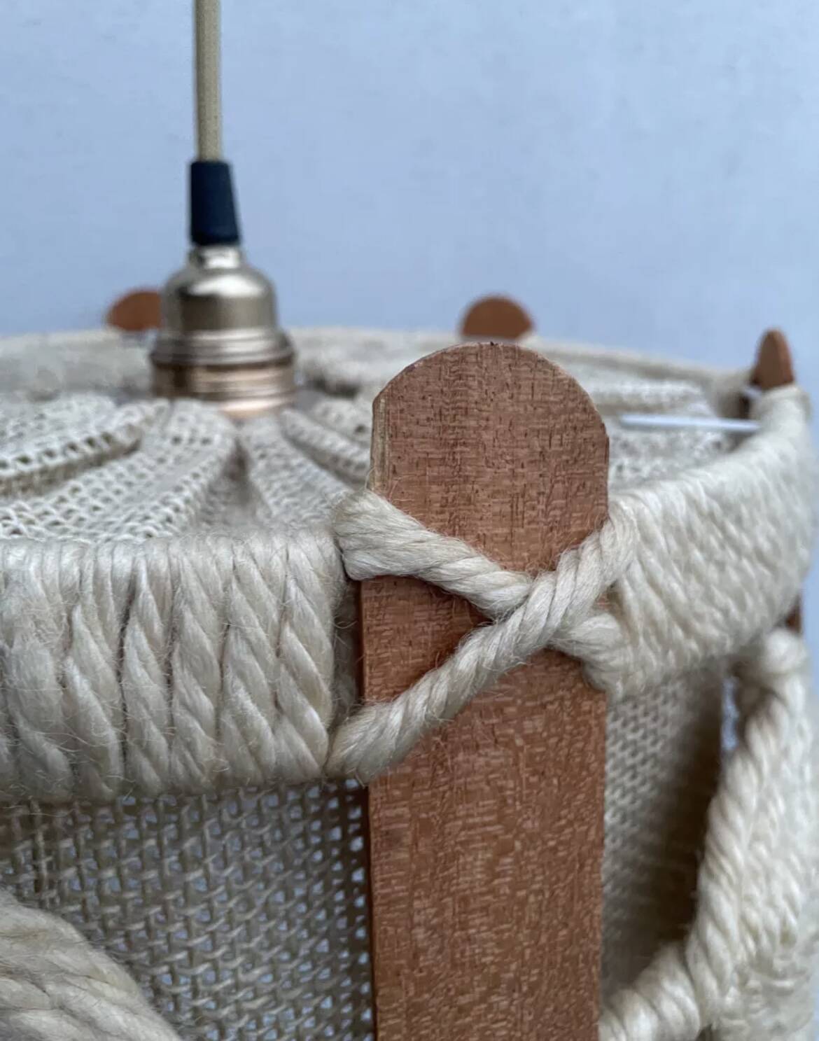 Scandinavian style jute and wood pendant light