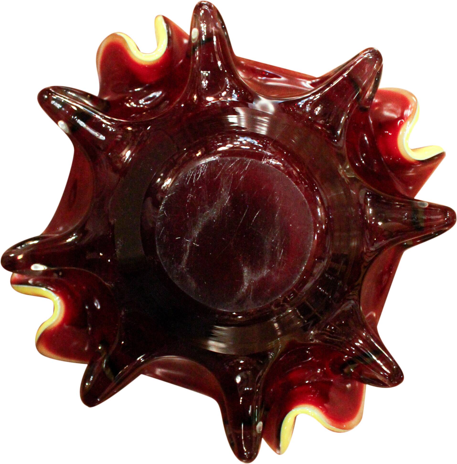 Murano glass ashtray, with an organic design and fluid curves.