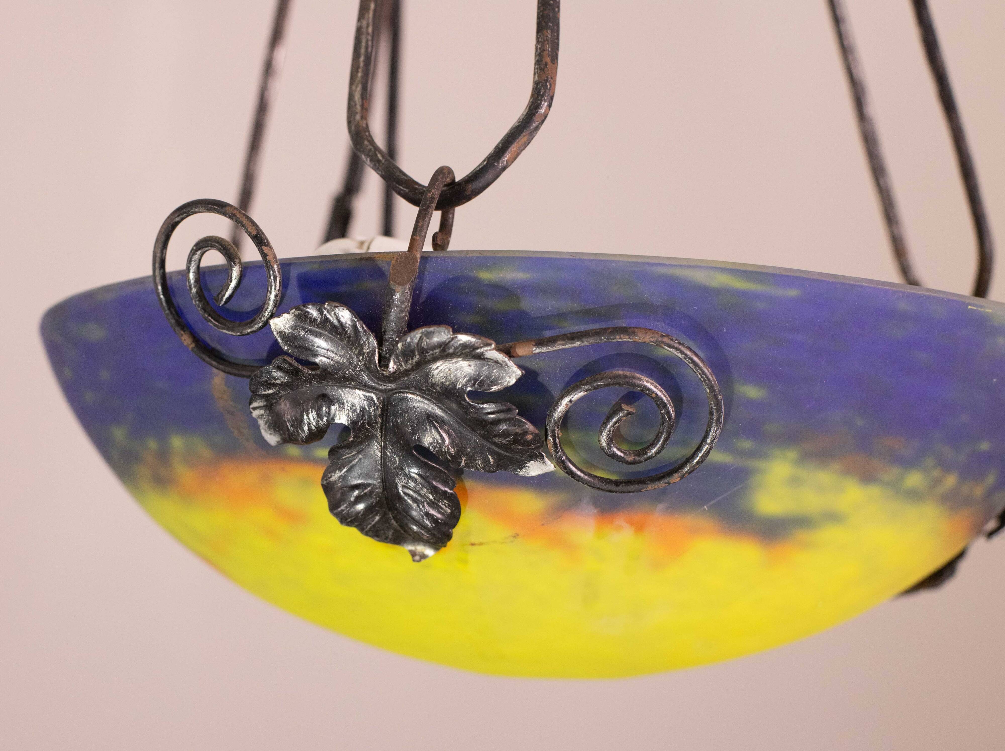 Art Deco yellow pendant light by G.V. de Croismare, Muller Frères, France, 1920s