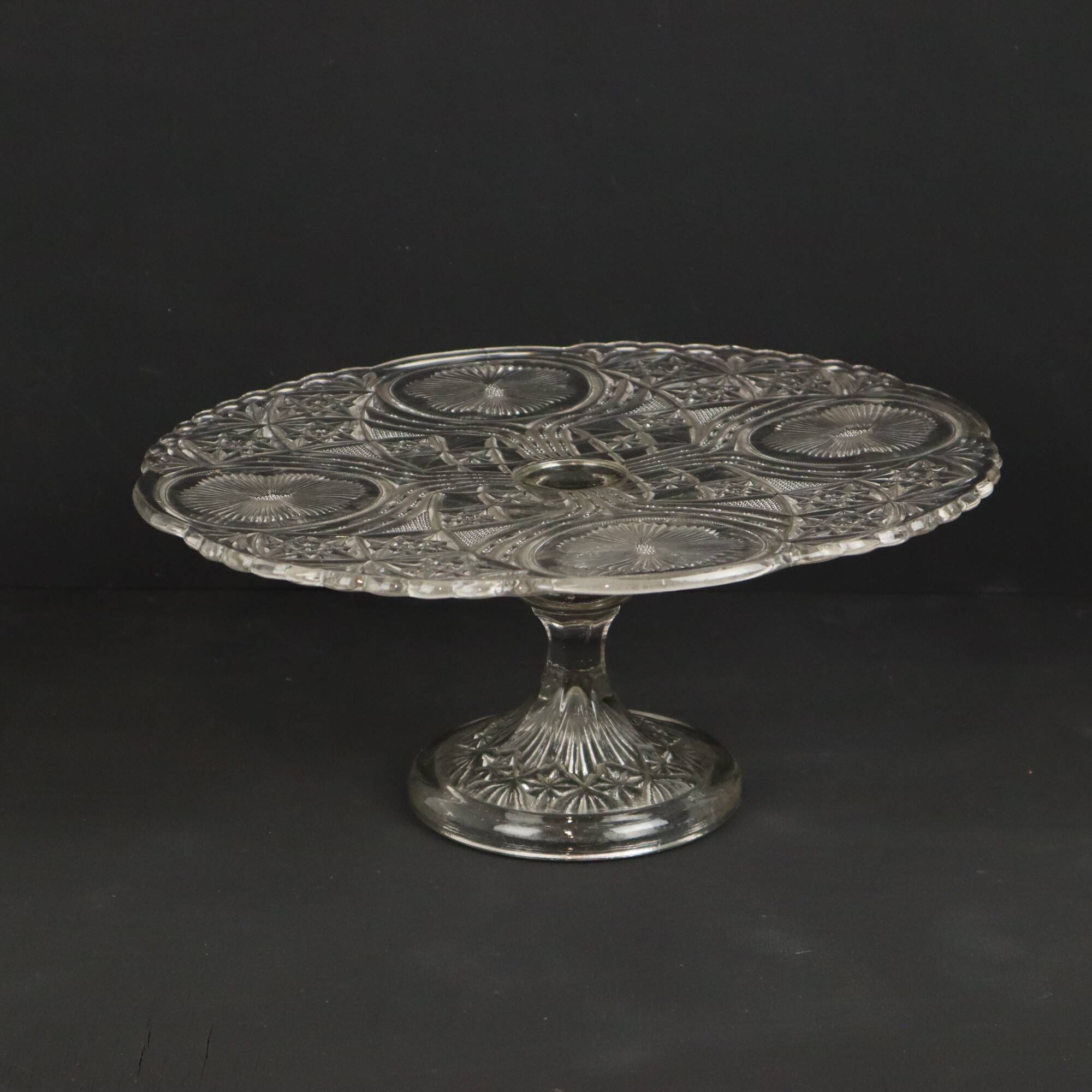 Clear Art Deco Cake Stand Pressed Glass Vintage Cake Stand SIV Deposé