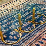 Coffee table, brass and glass, modular, set of 3, italy 1970s