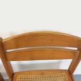 Pair of vintage sleigh chairs in beech wood and cane from the 70s