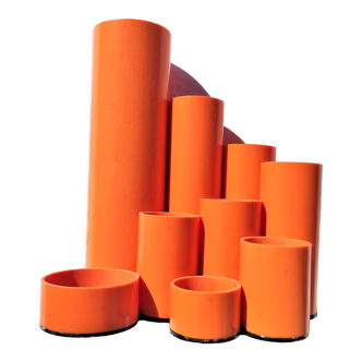 Orange pencil pot circa 1970 with 9 compartments
