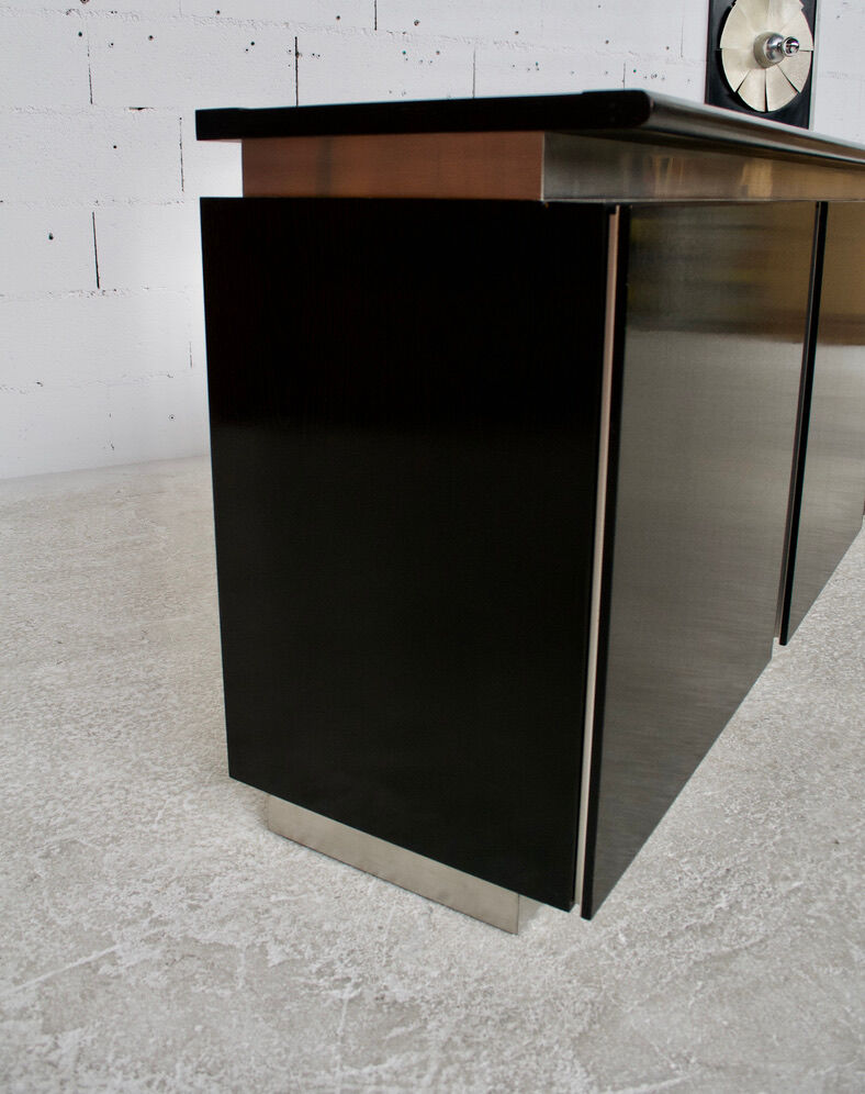 Steel and oak 70's enfilade by ludovico acerbis
