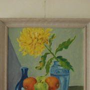 Original Vintage Oil on Panel – “Still Life: Fruit and Yellow Flower”
