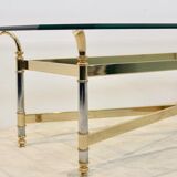 Table basse en laiton, chrome et verre, France 1970