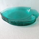 Set de 4 coupelles forme poisson en verre coloré vert des années 70