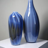 Pair of vintage smoky glass vases lined with opaline, Murano bubble glass.