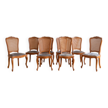 8 chaises style Louis XV en bois et cannage