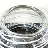 Textured oval blown glass vase with black and white glass spaghetti.