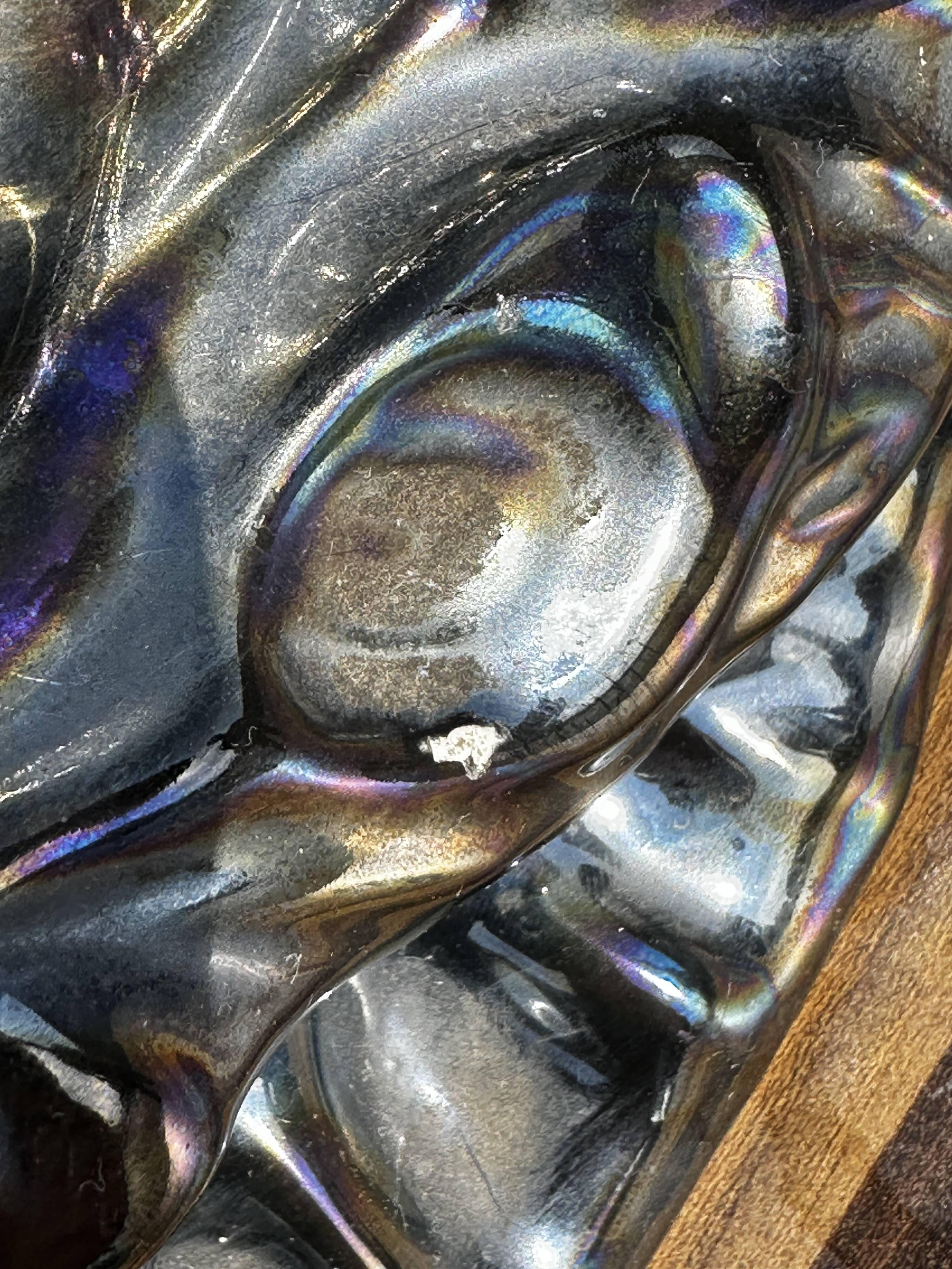 Centerpiece Pair of Peacocks Ceramic Vallauris Iridescent Anthracite Grey