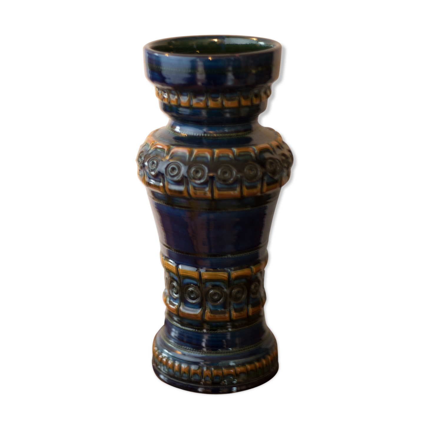 Vase balustre bleu nuit et ocre