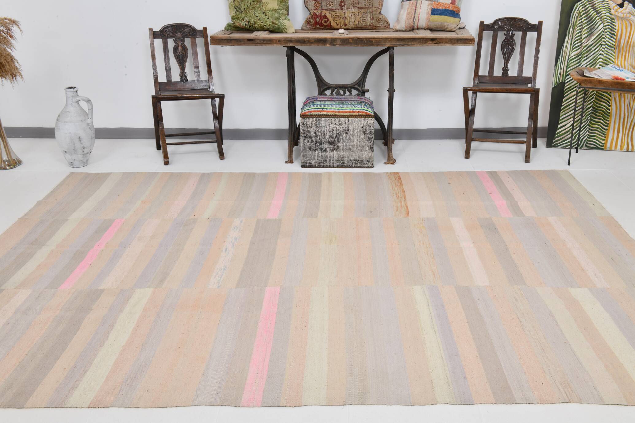 8x10 Salmon & Blue Soft Vintage Rug, 229x311Cm SK33342