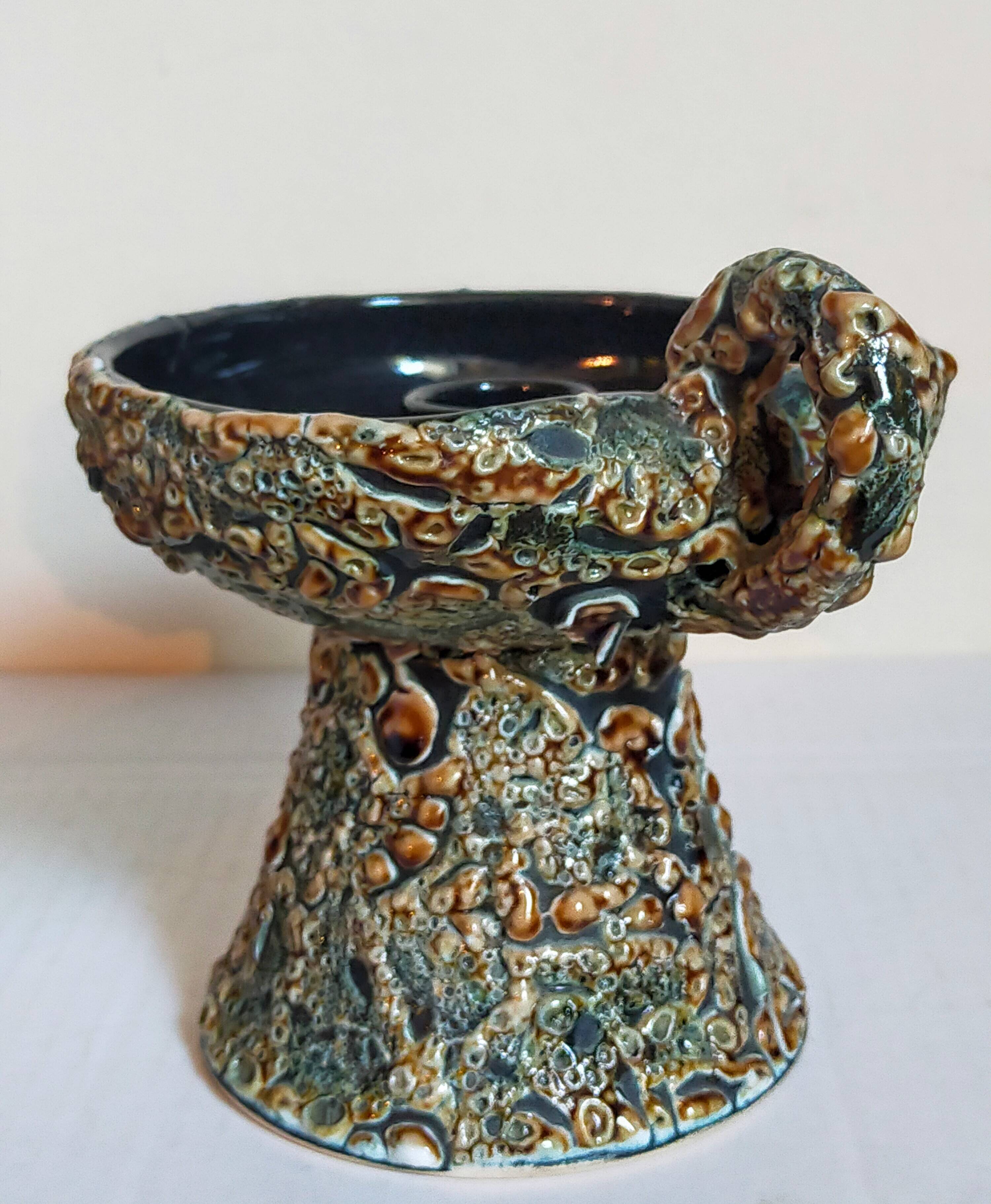 Pair of vintage Vanoise honey foam ceramic candlesticks