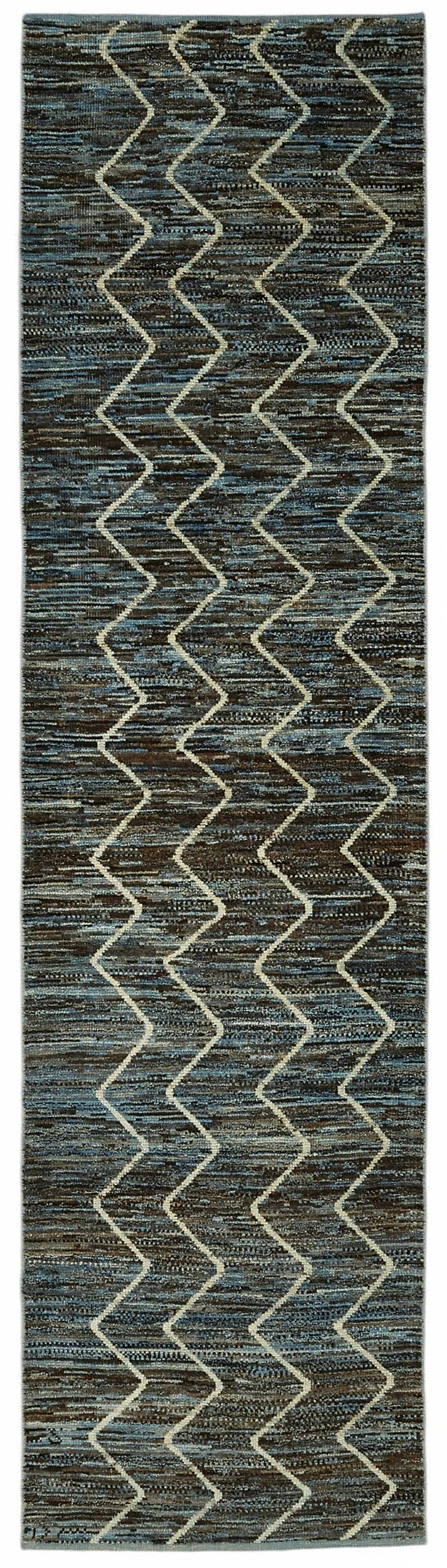 Handwoven Tribal One of a Kind 86 cm x 297 cm Blue Wool Runner Carpet