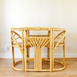 Bamboo Bistro Set / Table and Chairs Dining Set / Outdoor Cane Wicker, Mid Century Patio Furniture