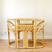 Bamboo Bistro Set / Table and Chairs Dining Set / Outdoor Cane Wicker, Mid Century Patio Furniture