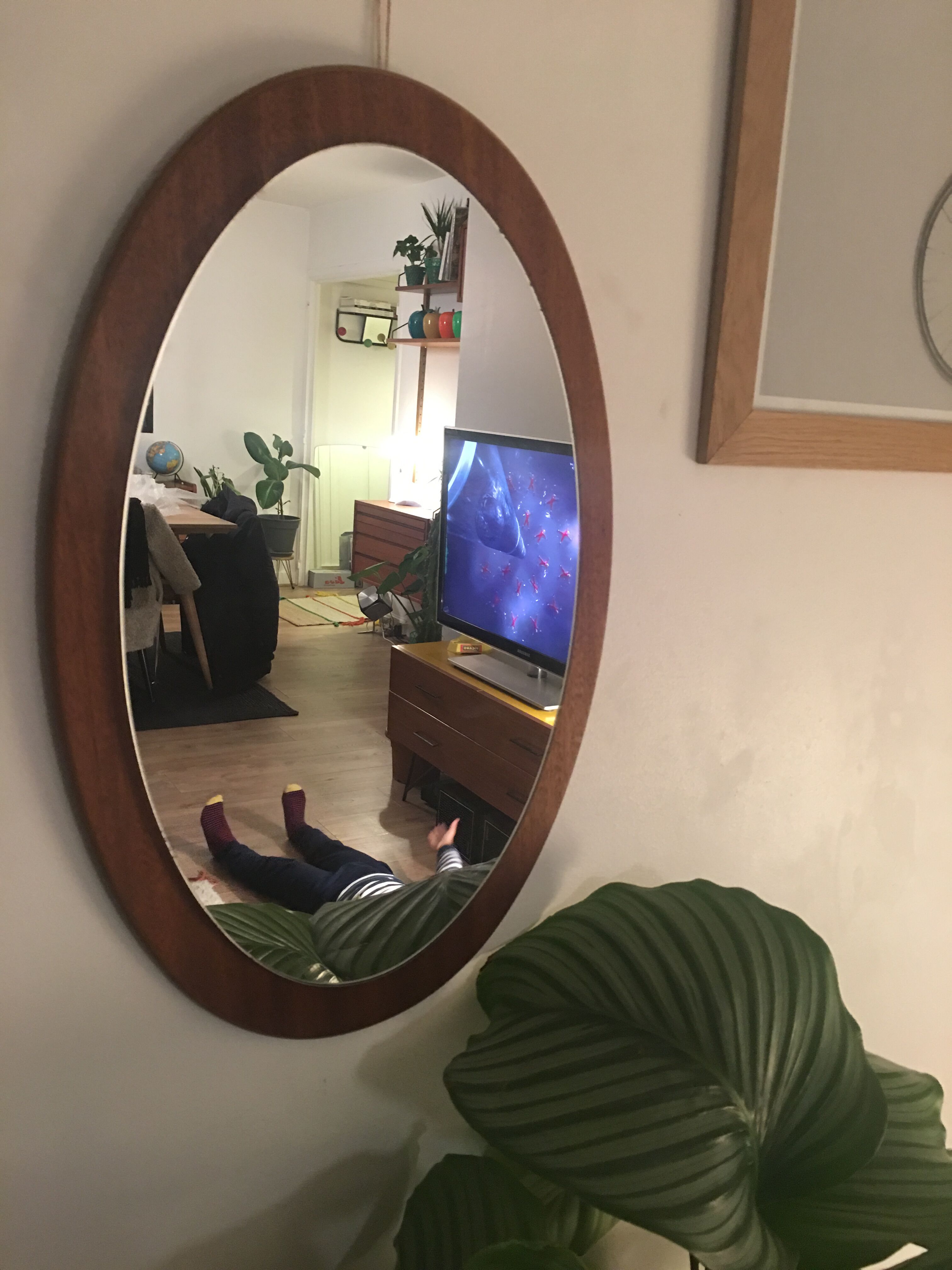 Mirror Scandinavian teak oval 36x57cm