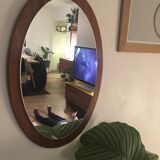 Mirror Scandinavian teak oval 36x57cm