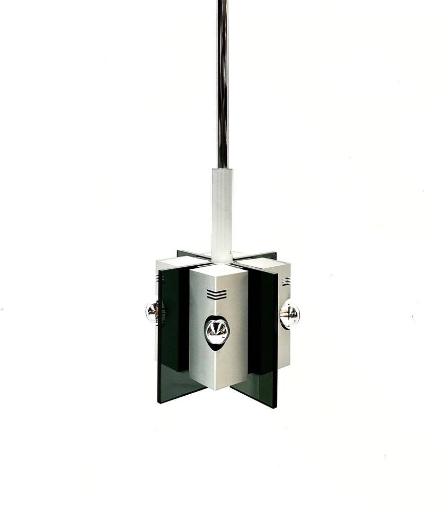 Lampe suspendue vintage en verre fumé et aluminium italien, années 1970