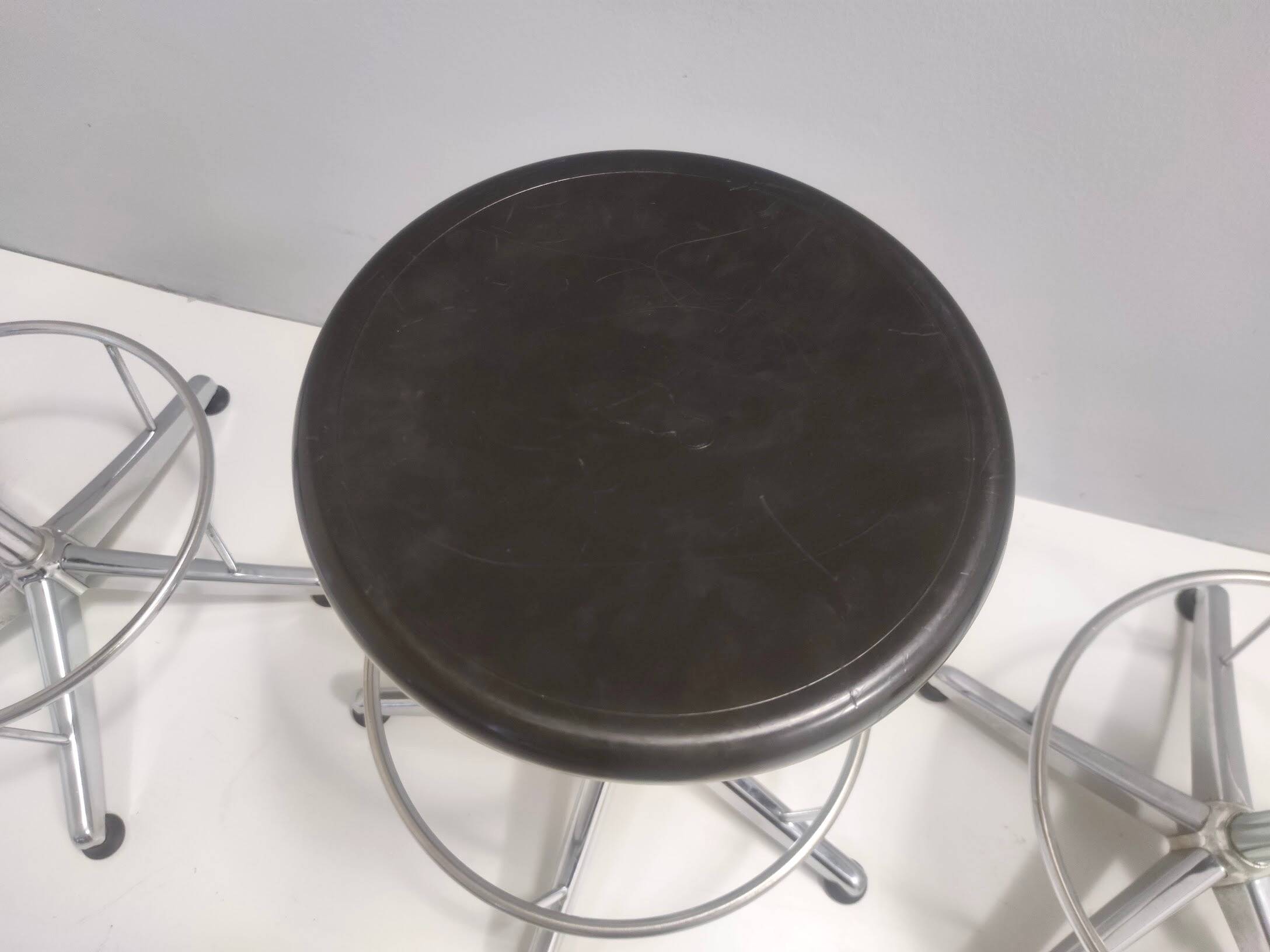 Vintage Black Plastic and Chromed Metal Revolving and Adjustable Stool, Italy
