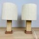Pair of brutalist lamps pink sandstone and wool lampshade