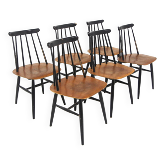 Set de 6 chaises scandinave "Fanett" en teck par Ilmari Tapiovaara, Suède, 1960