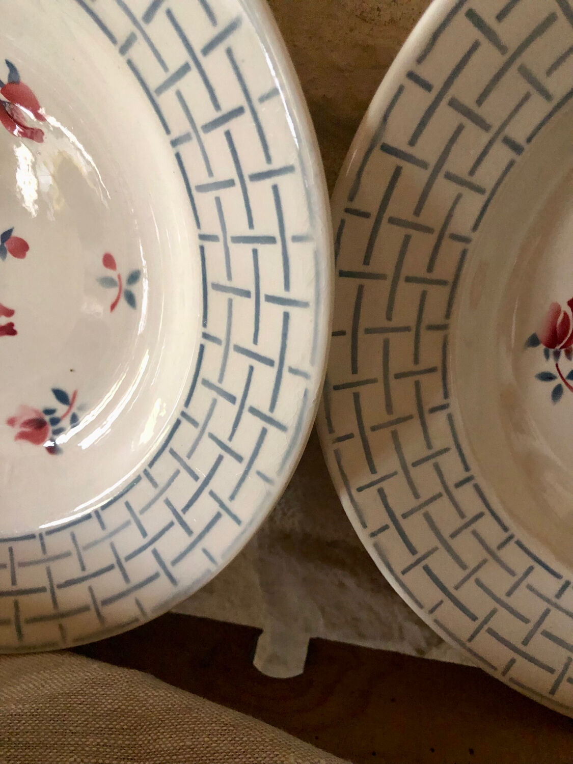 "Roseraie" soup plates from Digoin and Sarreguemines