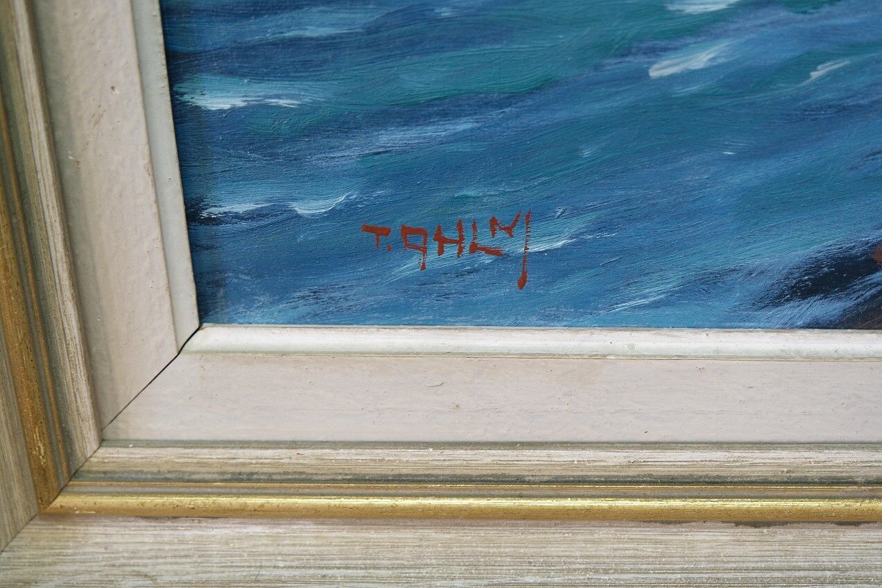 Tage Rudolf Ahlm, Swedish Modern Landscape, Oil on Panel, 1960s, Framed