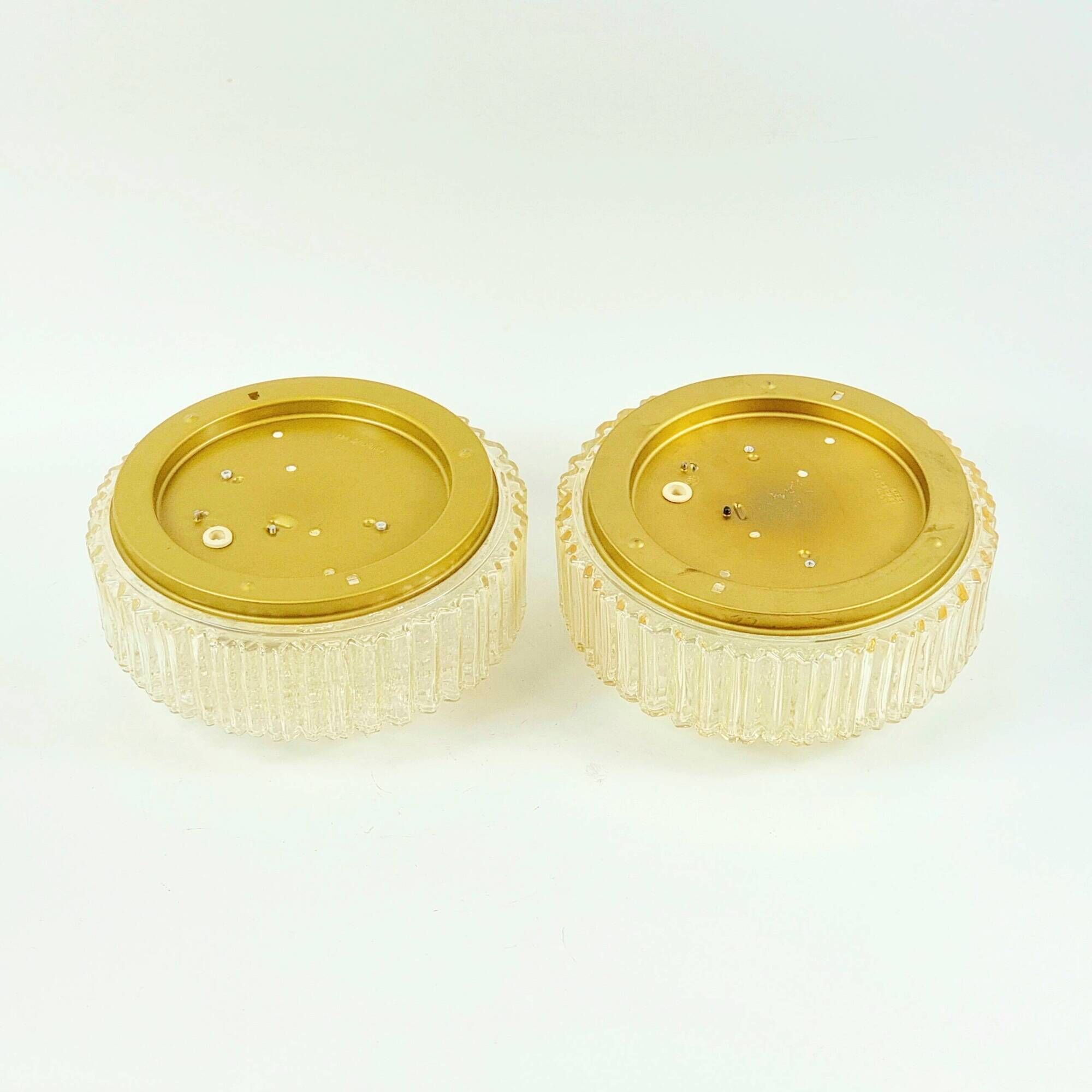 Pair of Glass Wall Lights or Ceiling Lights by H. Tynell for Limburg, 1970s
